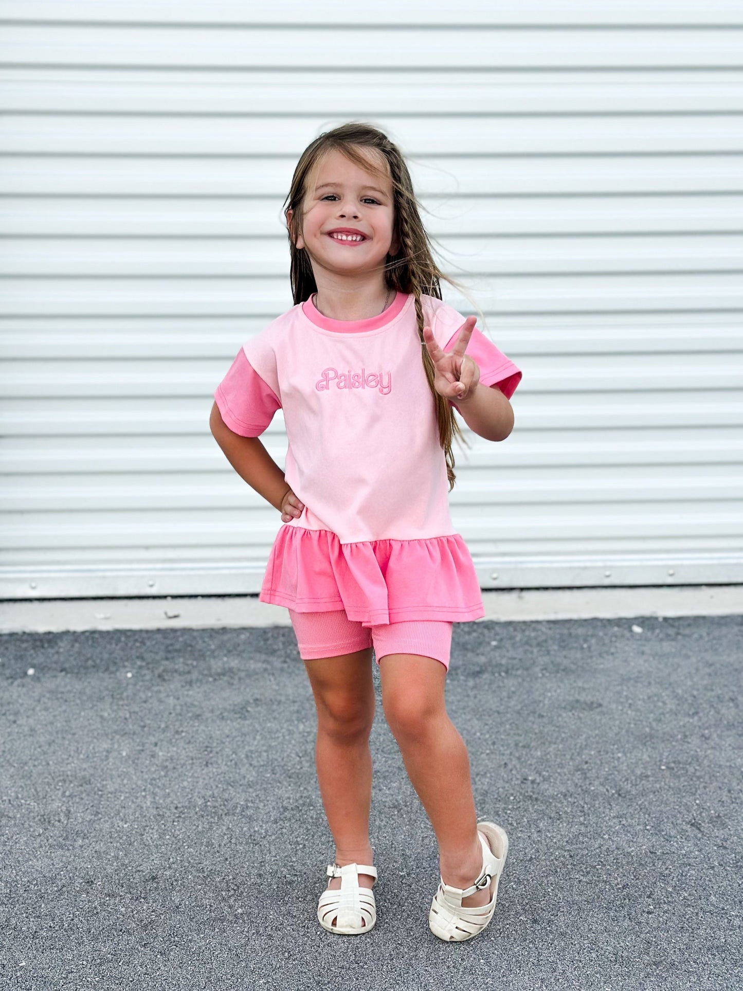 Colorblock Peplum Tee and Biker Shorts Set