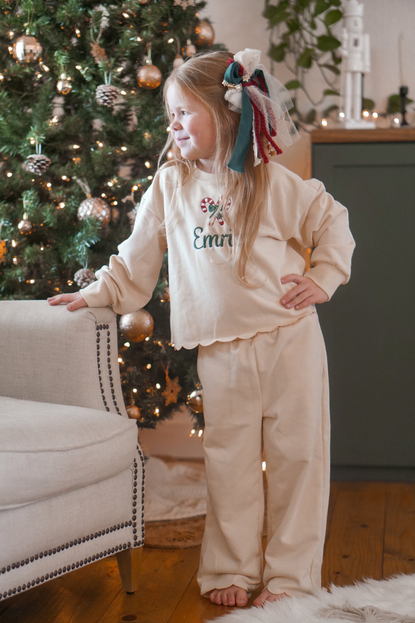 Girls Scalloped Set - Red, Cream, Green or Brown