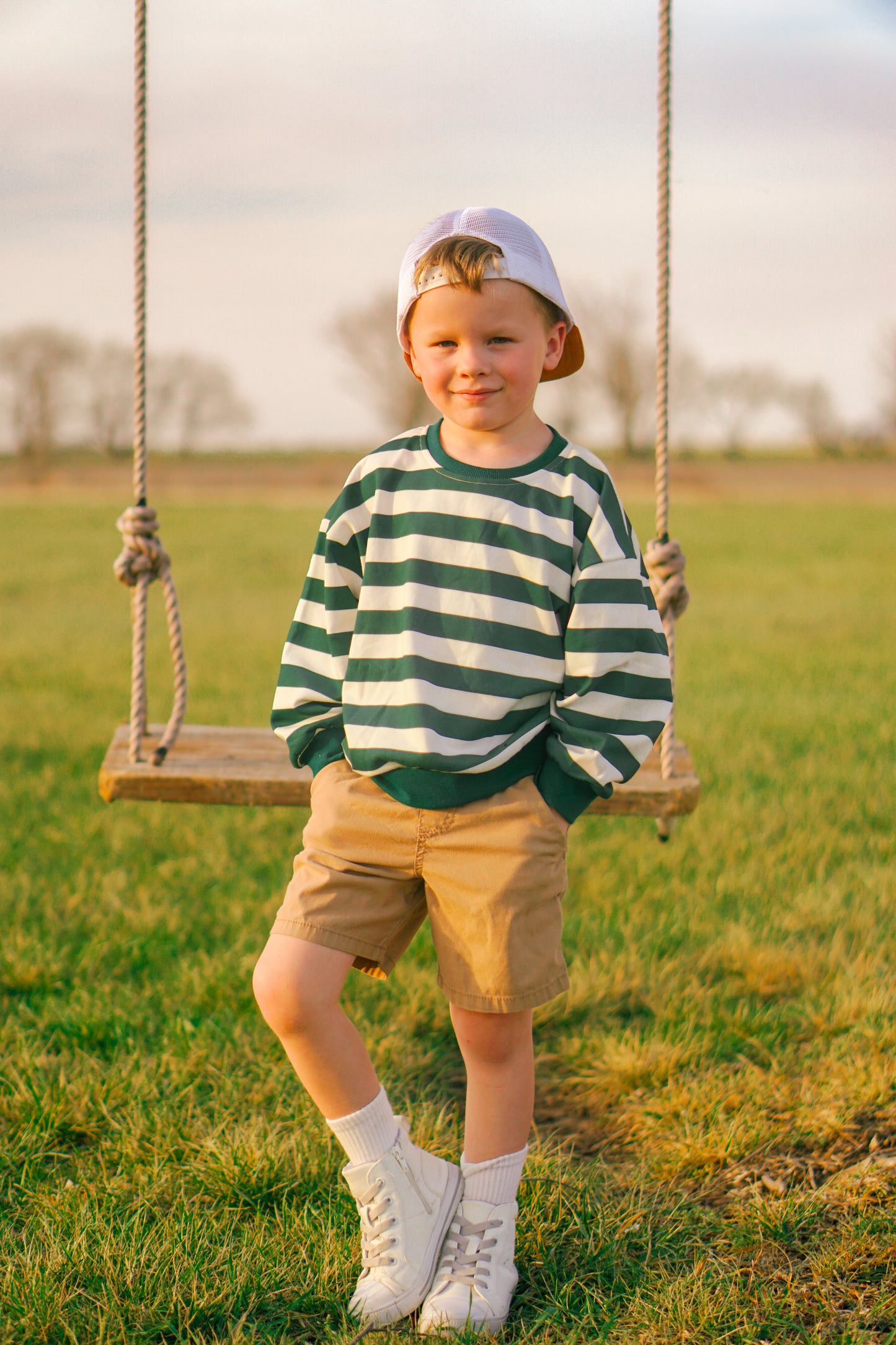 Crewneck Sweatshirt - Green & White Stripes
