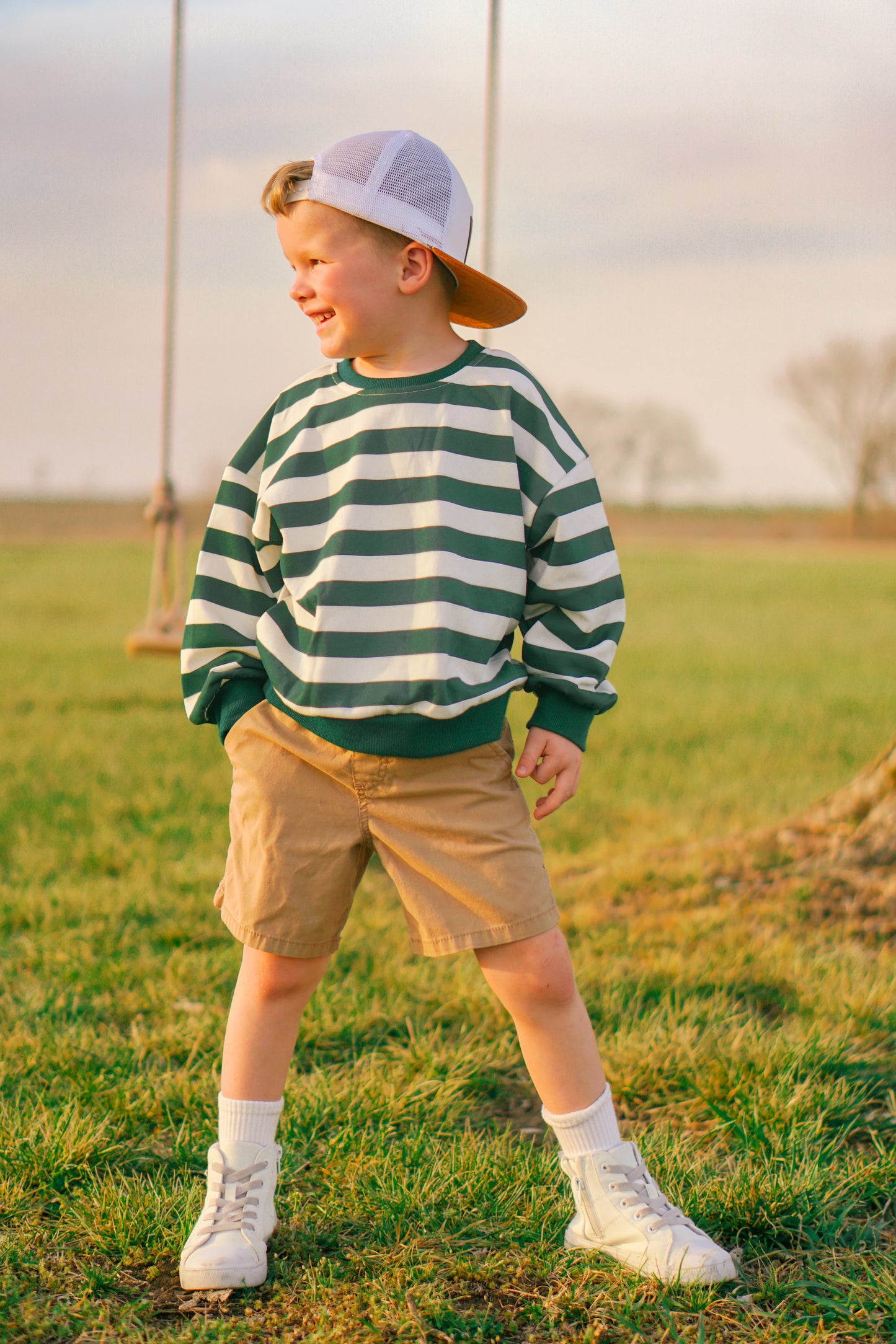 Crewneck Sweatshirt - Green & White Stripes