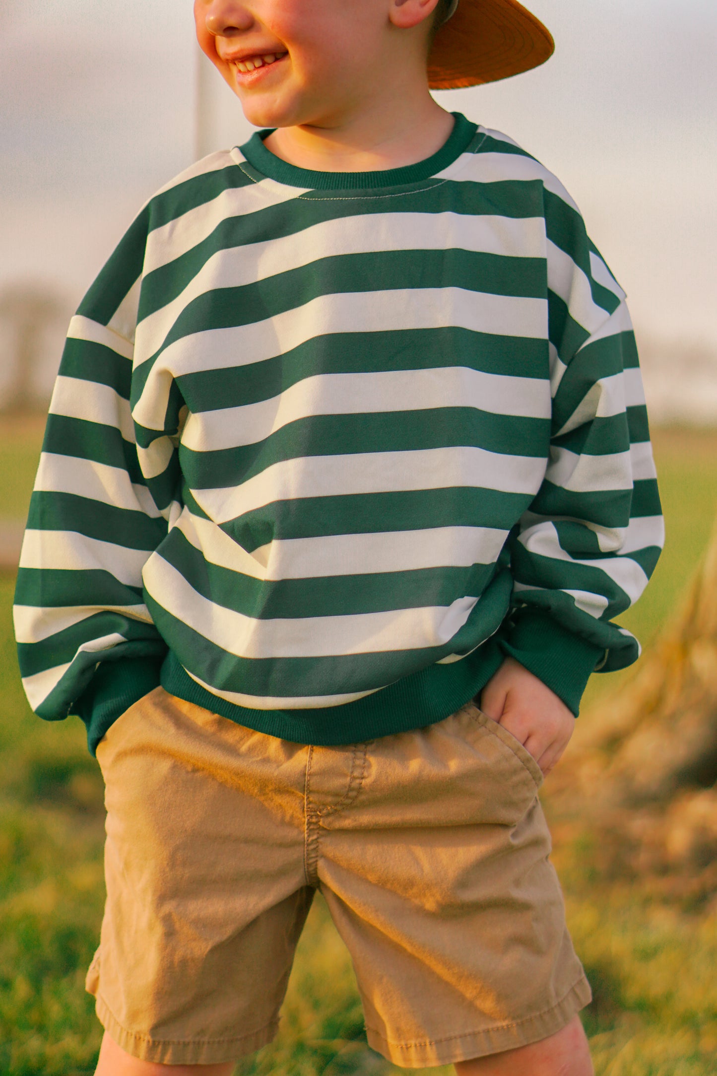 Crewneck Sweatshirt - Green & White Stripes