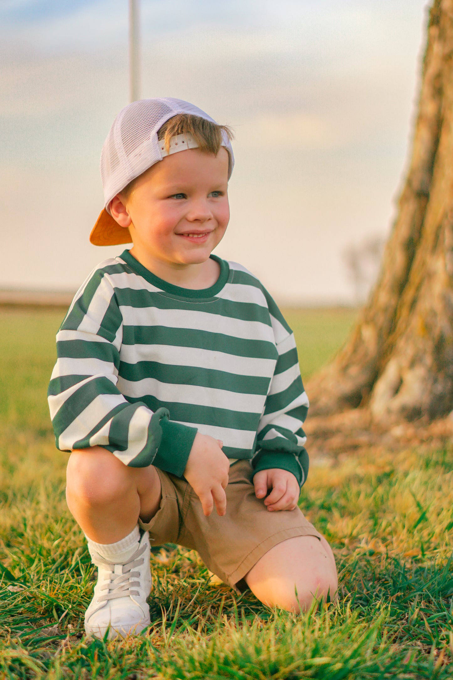 Crewneck Sweatshirt - Green & White Stripes