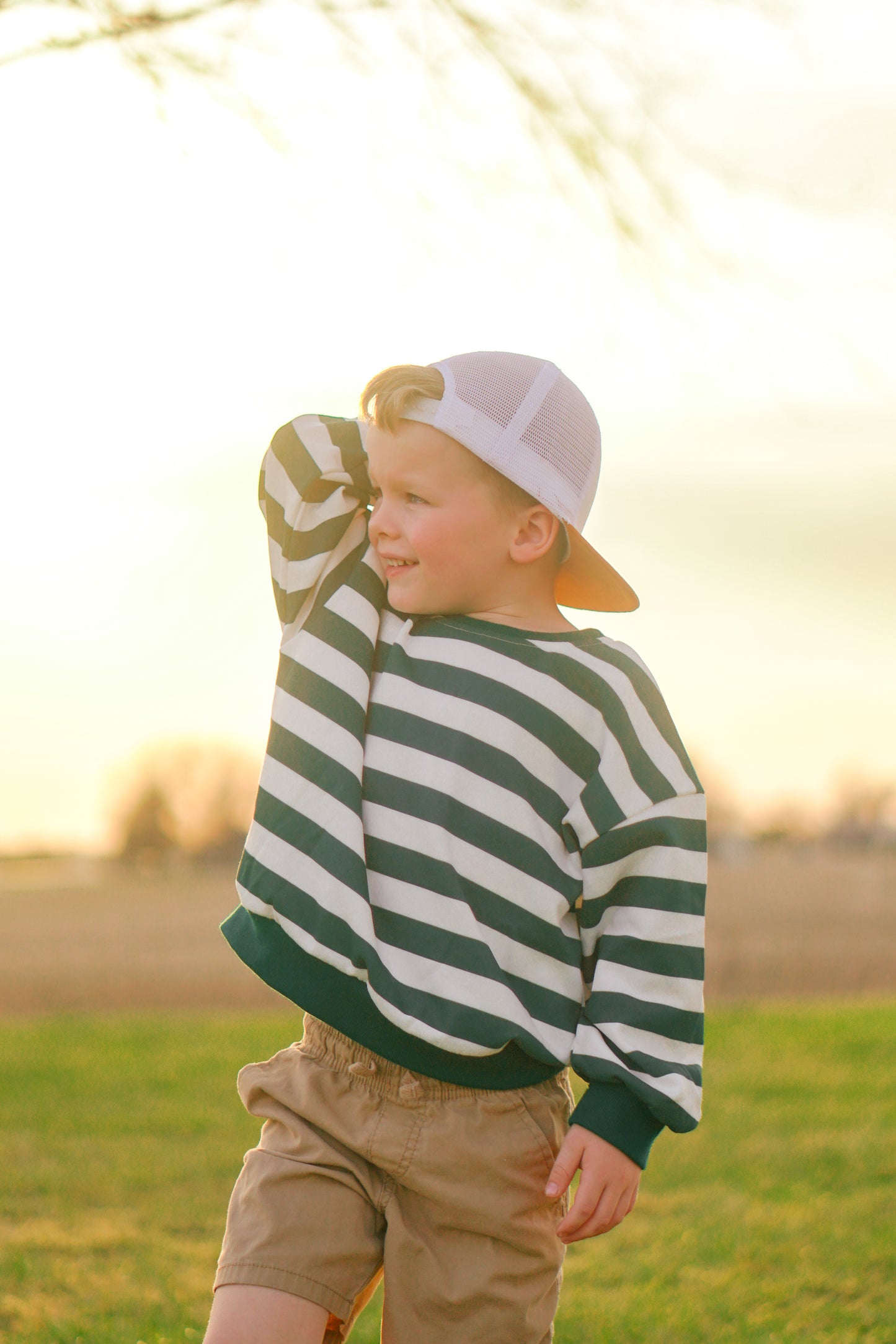 Crewneck Sweatshirt - Green & White Stripes