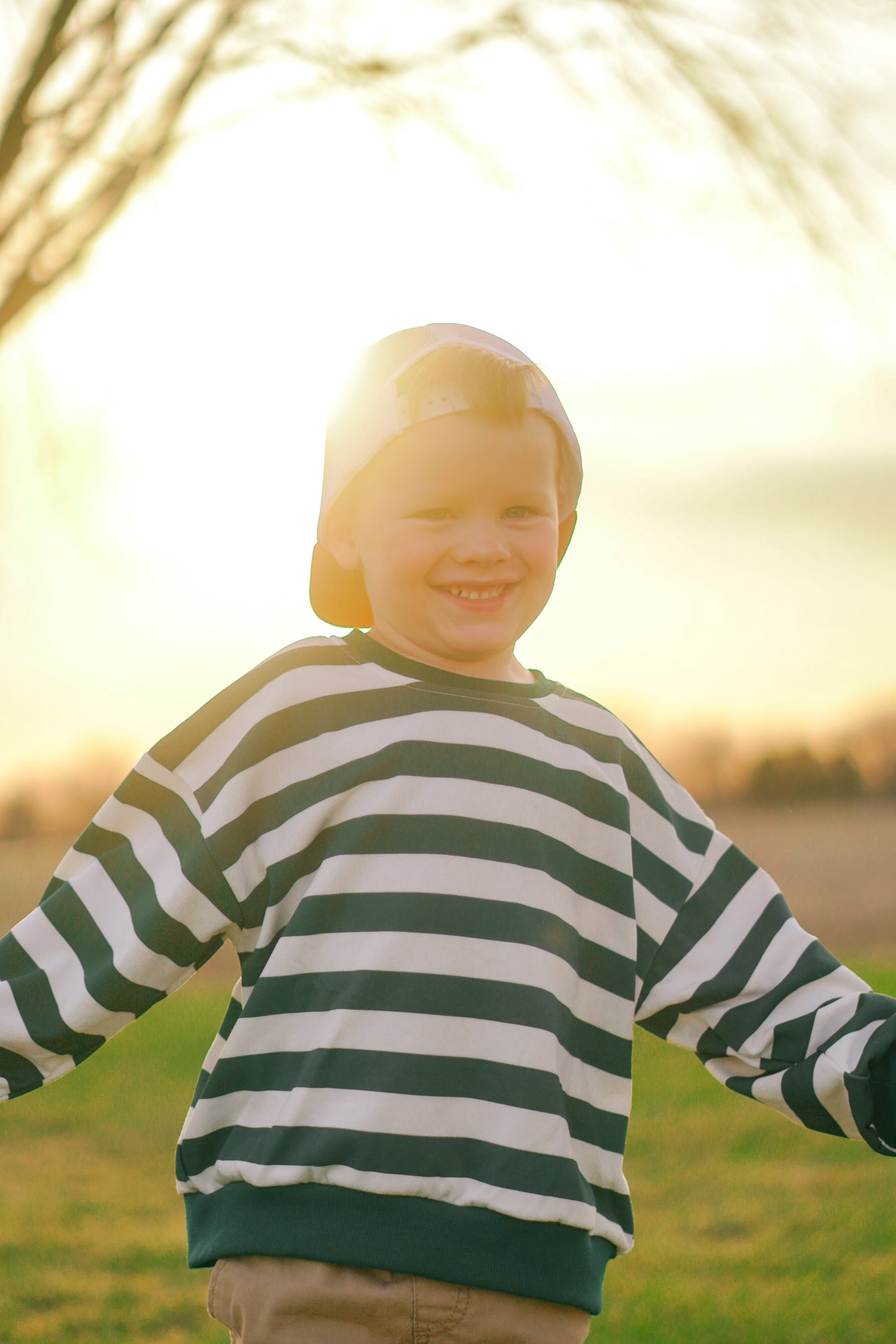 Crewneck Sweatshirt - Green & White Stripes