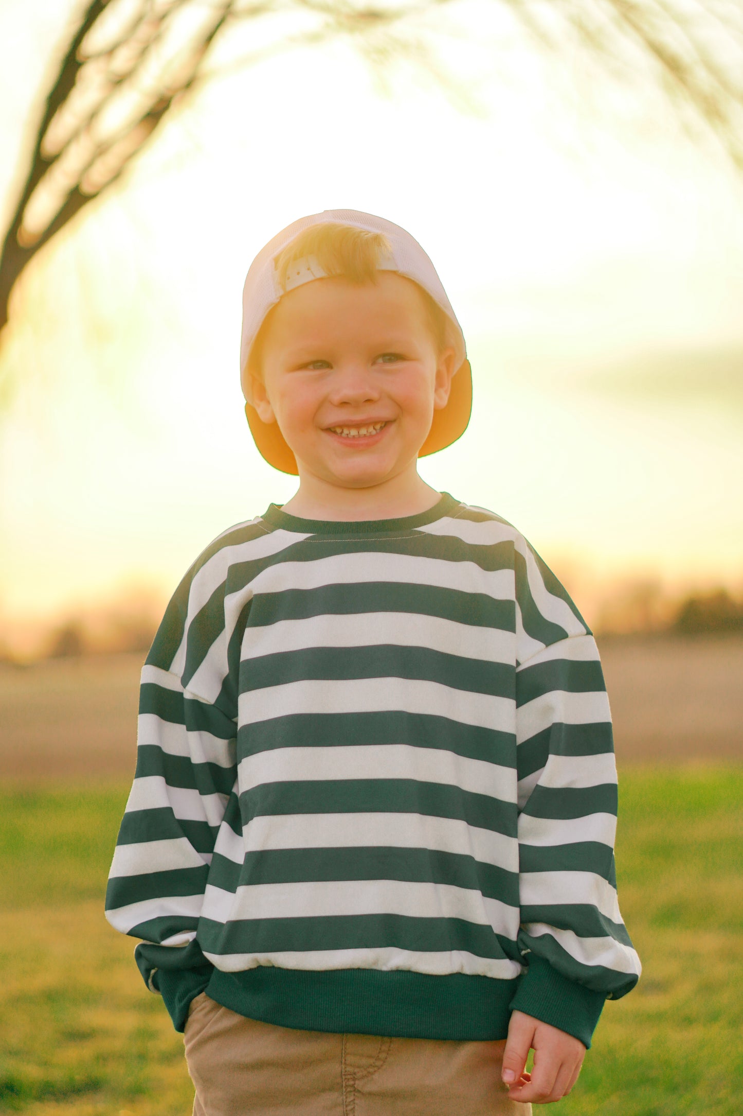 Crewneck Sweatshirt - Green & White Stripes
