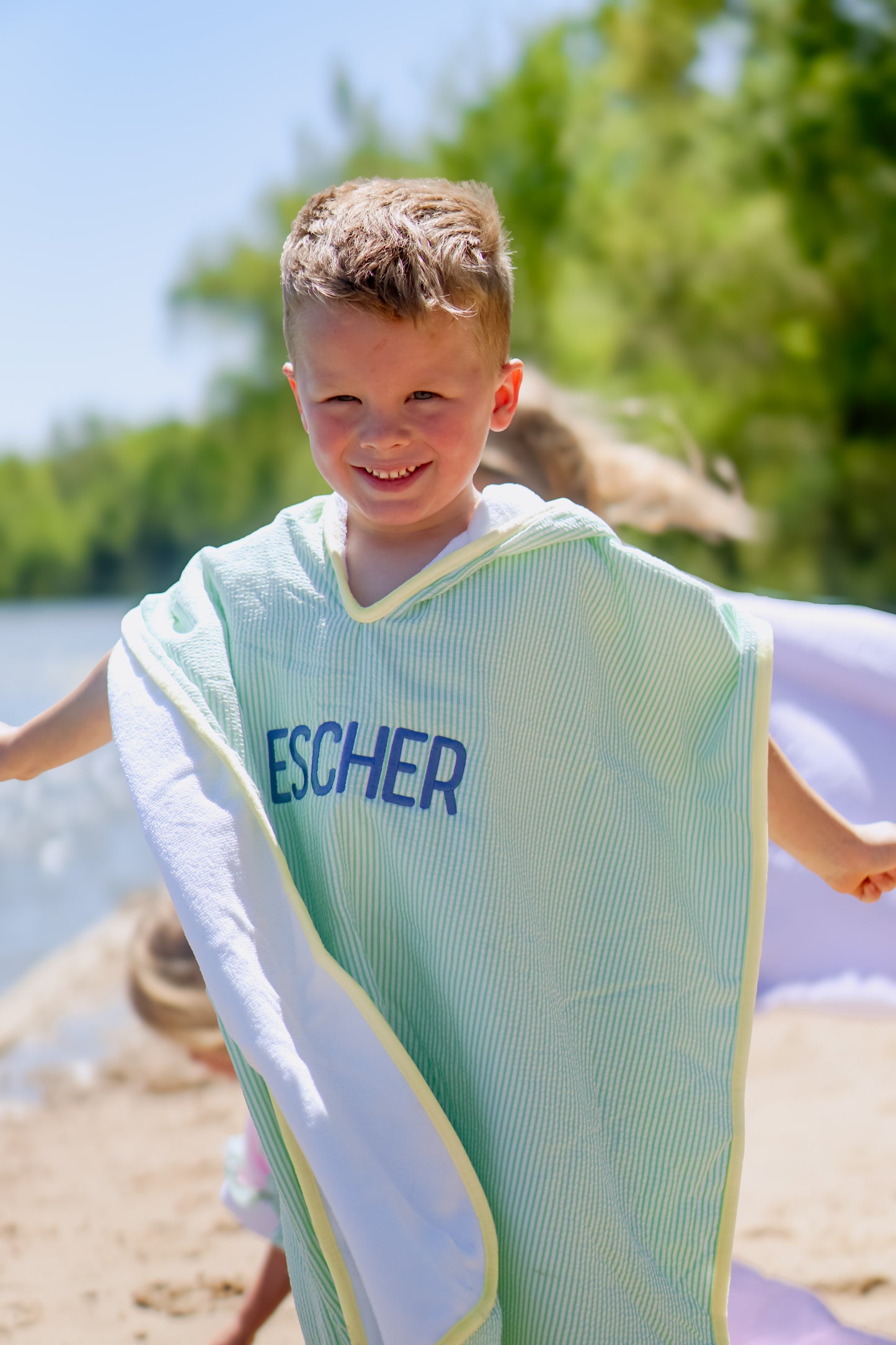 Seersucker Stripe Beach Towel Poncho - more colors