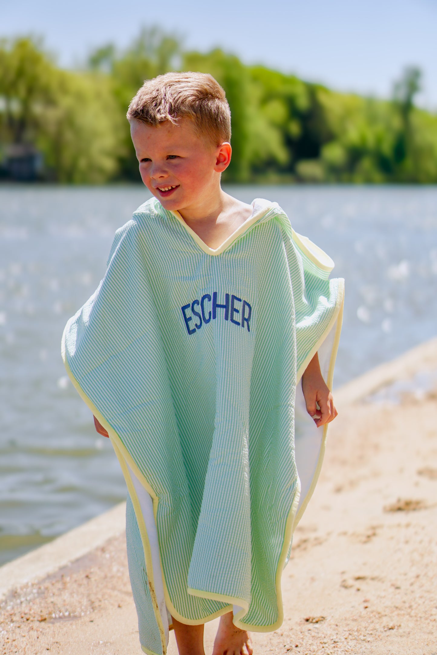 Seersucker Stripe Beach Towel Poncho - more colors