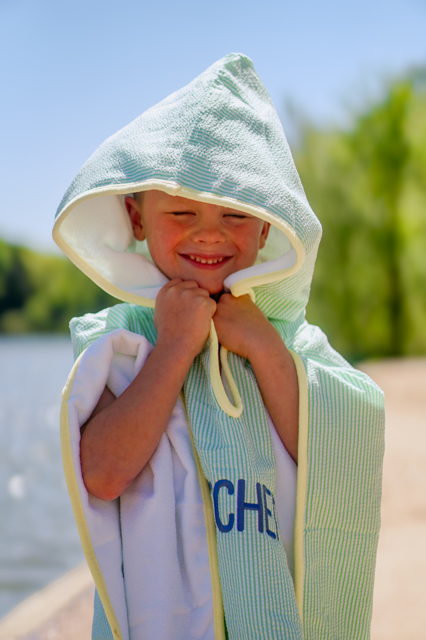 Seersucker Stripe Beach Towel Poncho - more colors