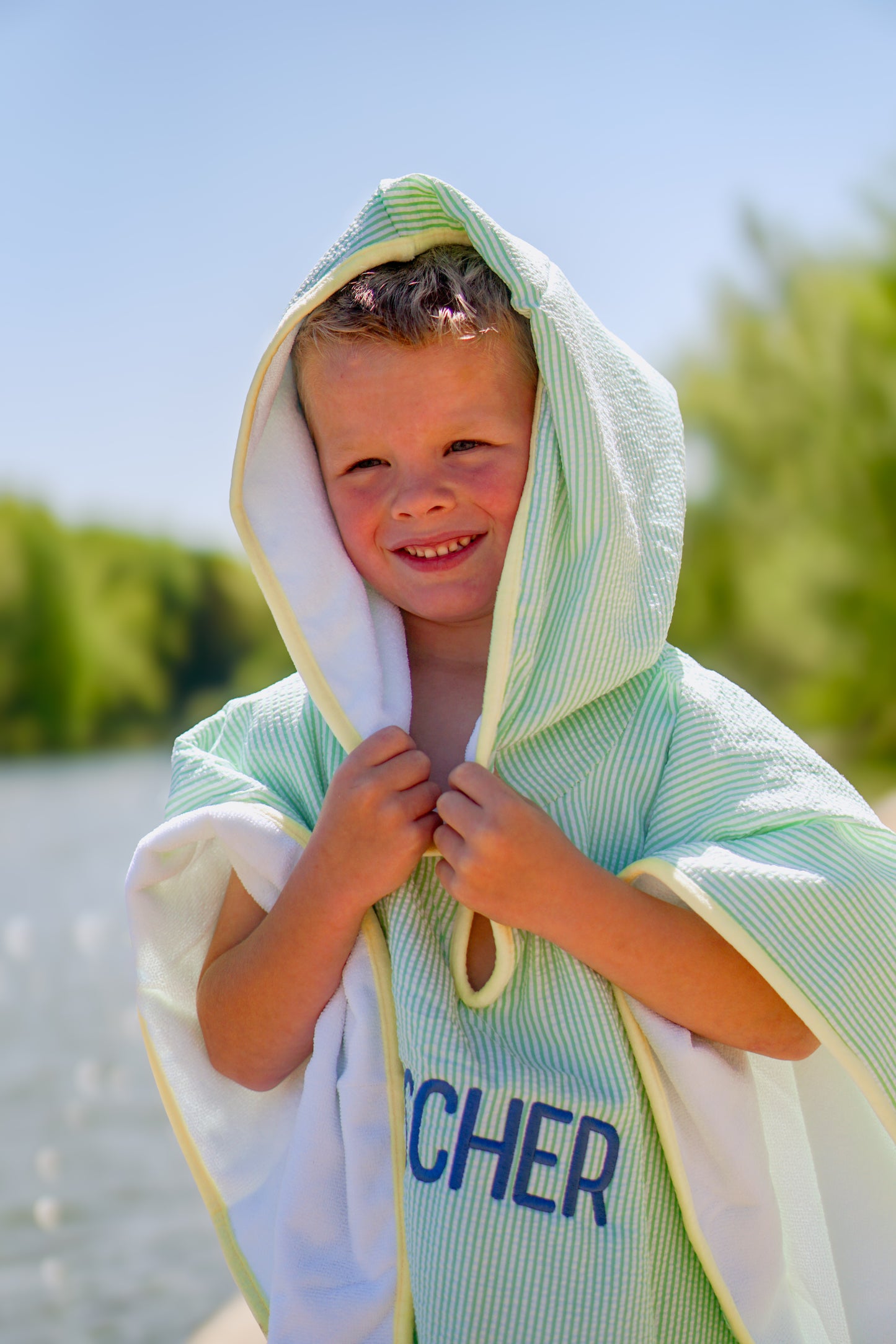 Seersucker Stripe Beach Towel Poncho - more colors