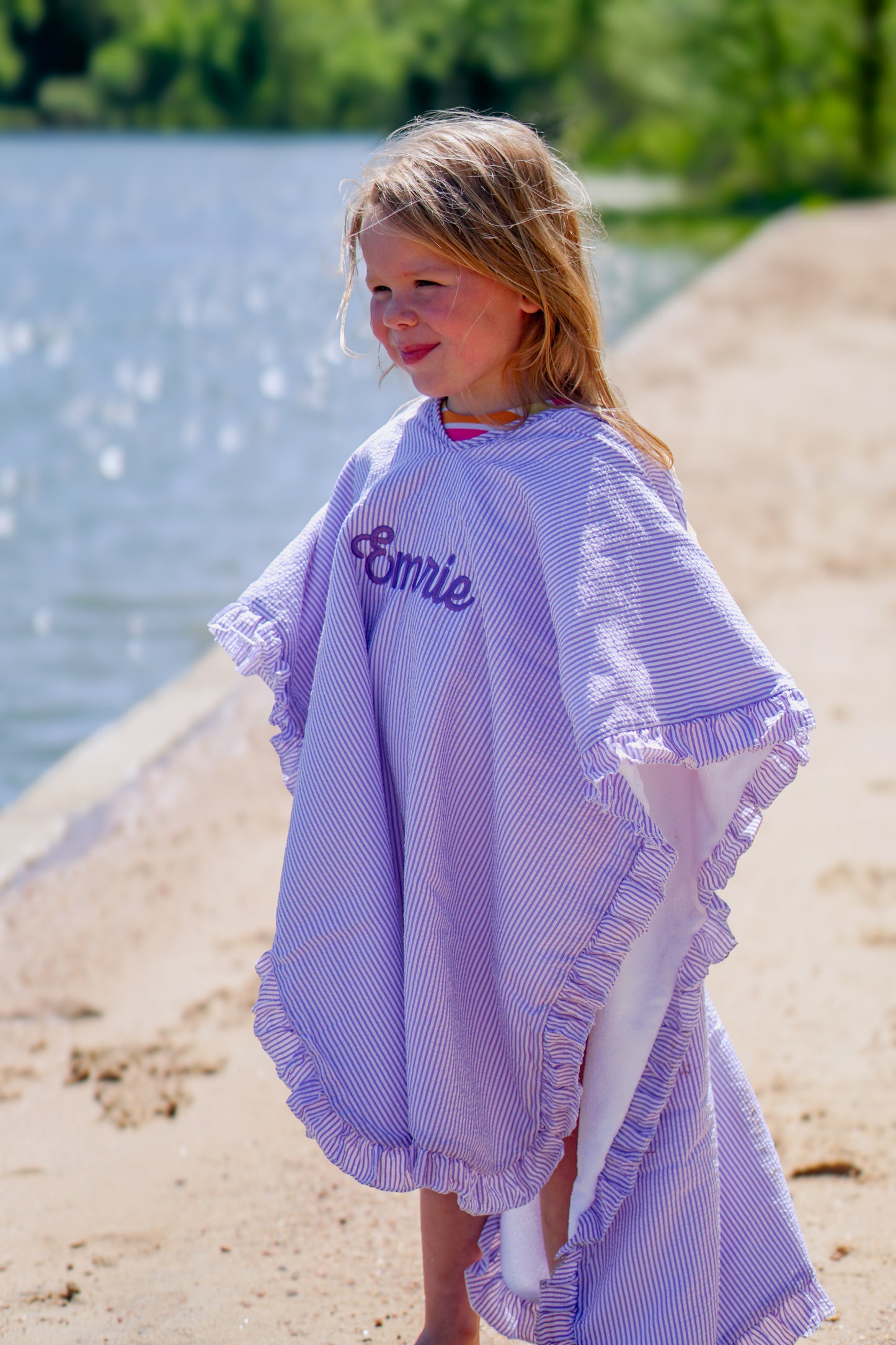 Seersucker Stripe Beach Towel Poncho - more colors