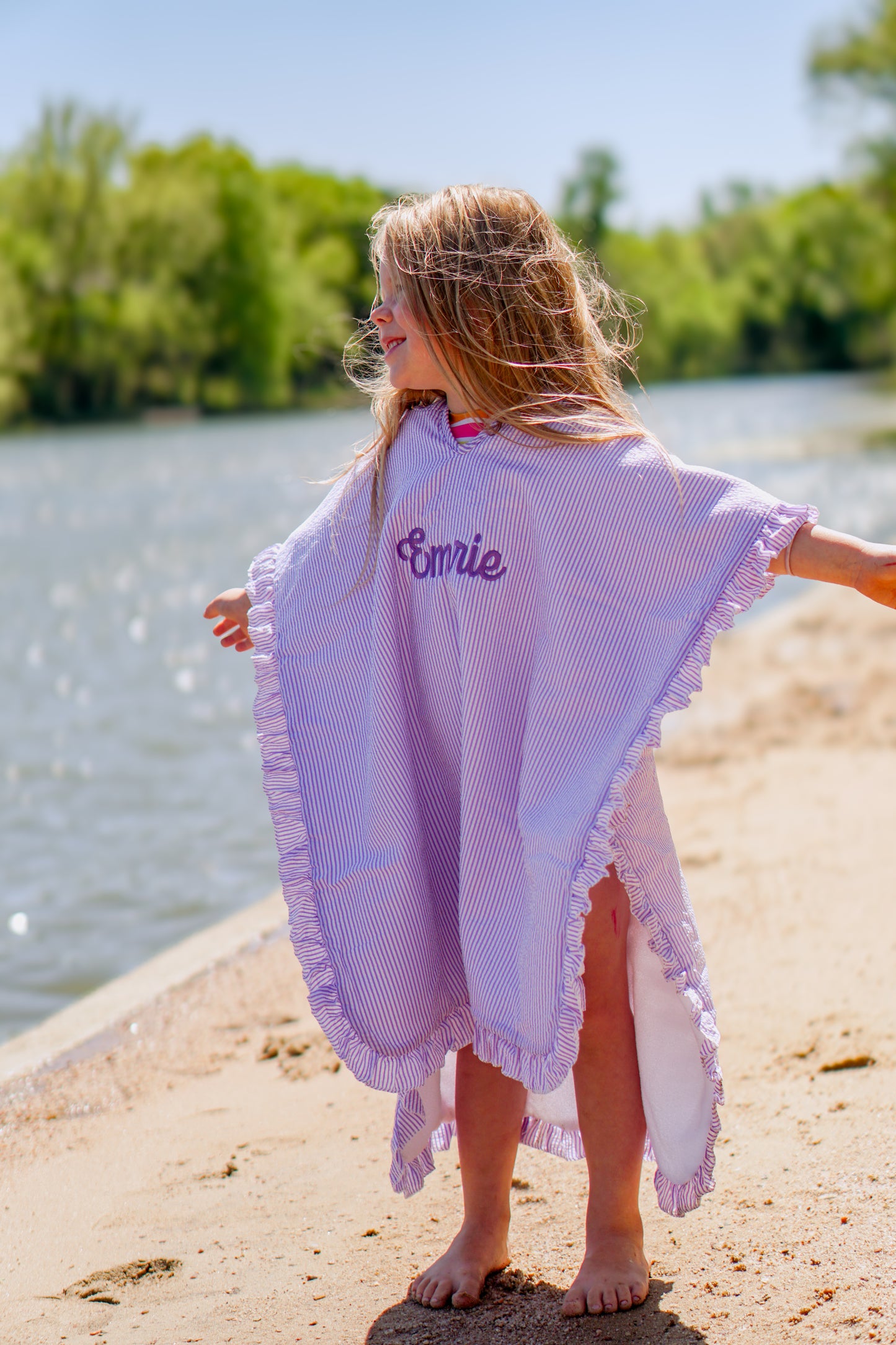 Seersucker Stripe Beach Towel Poncho - more colors