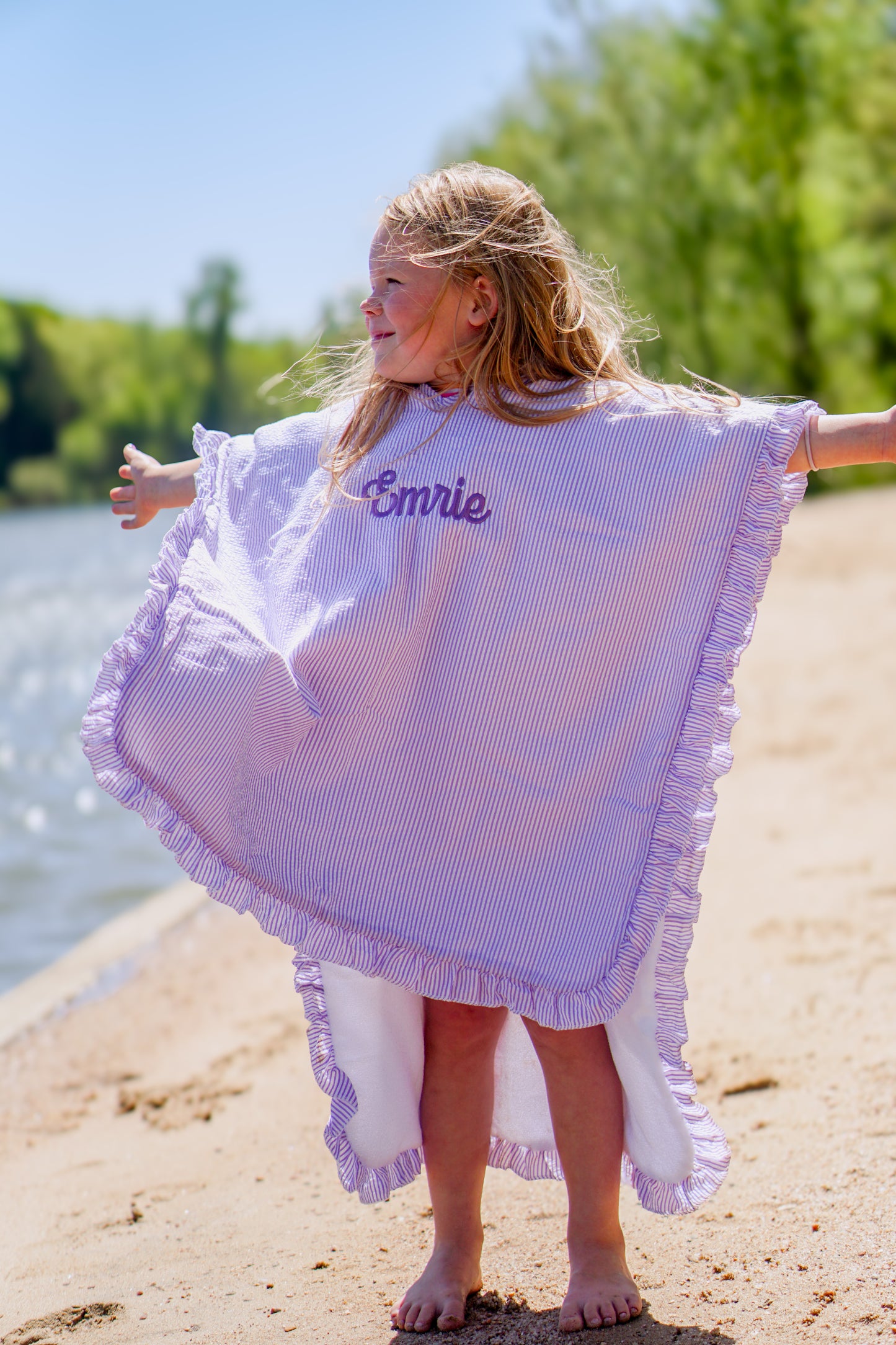 Seersucker Stripe Beach Towel Poncho - more colors