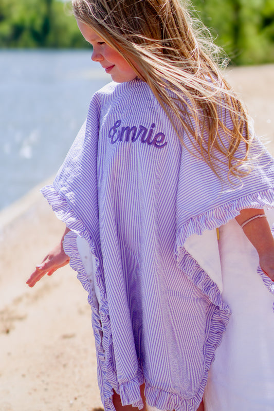Seersucker Stripe Beach Towel Poncho - more colors