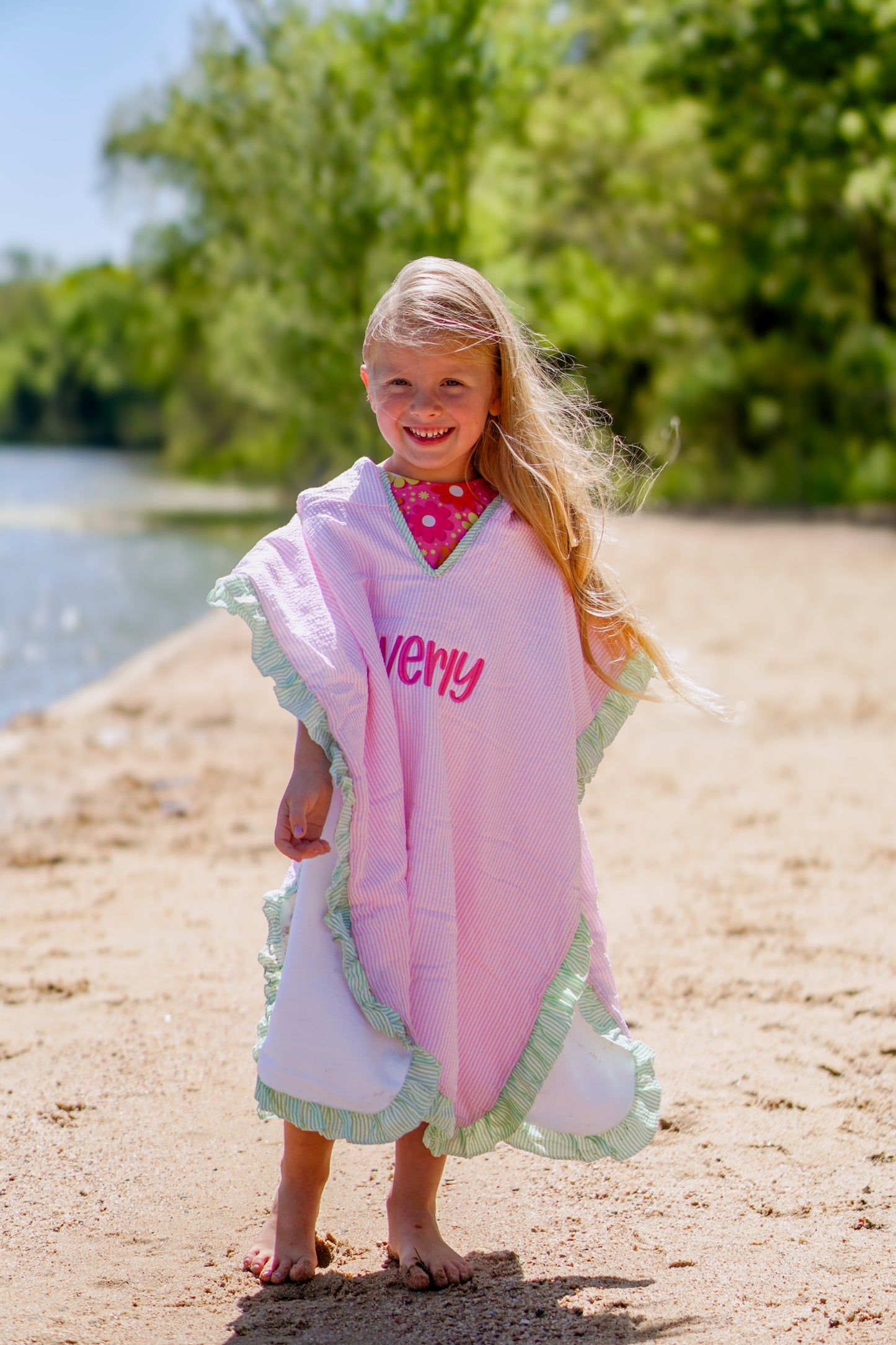Seersucker Stripe Beach Towel Poncho - more colors