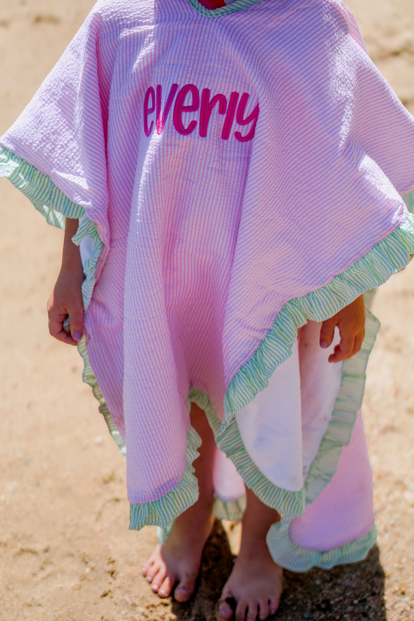 Seersucker Stripe Beach Towel Poncho - more colors