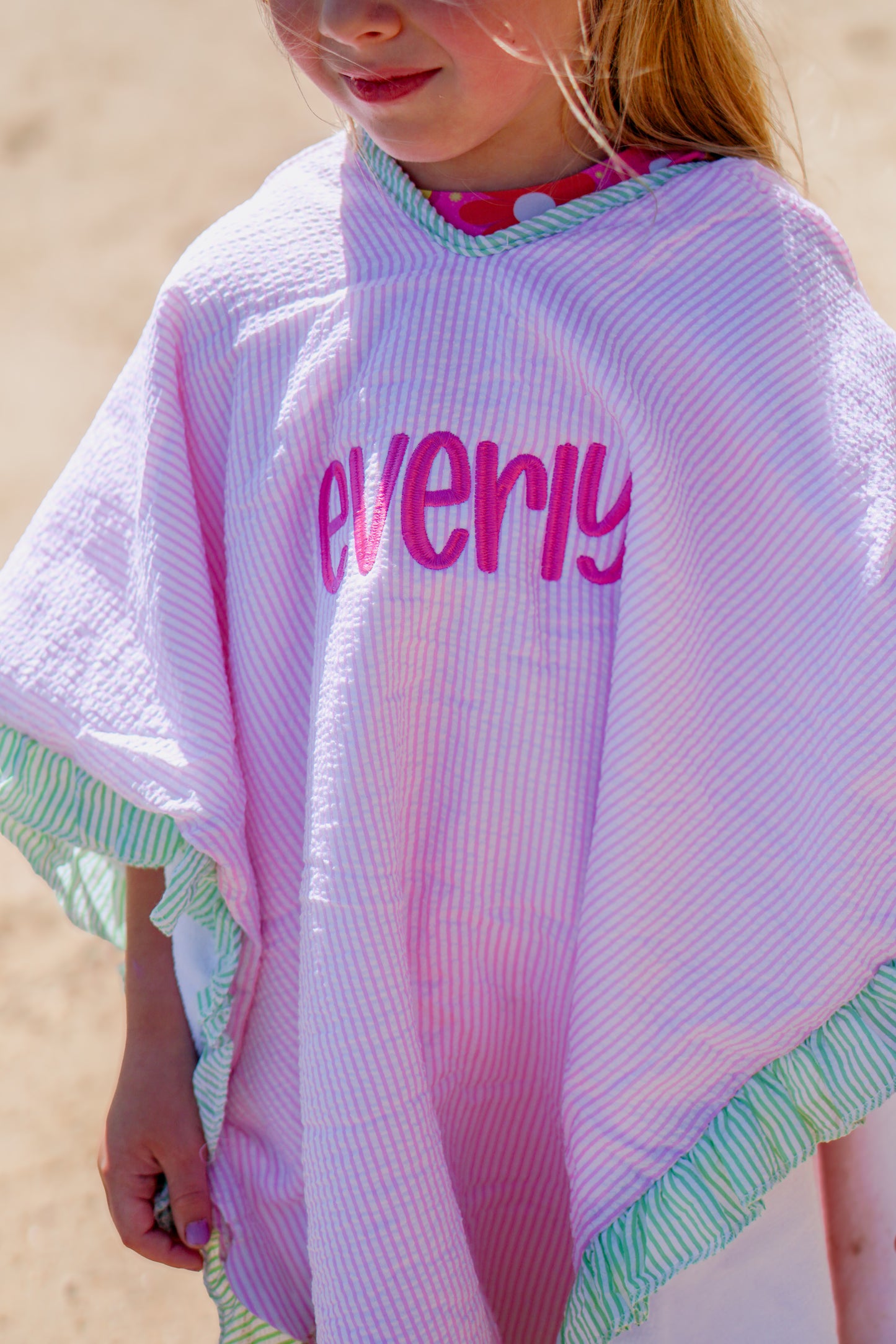 Seersucker Stripe Beach Towel Poncho - more colors