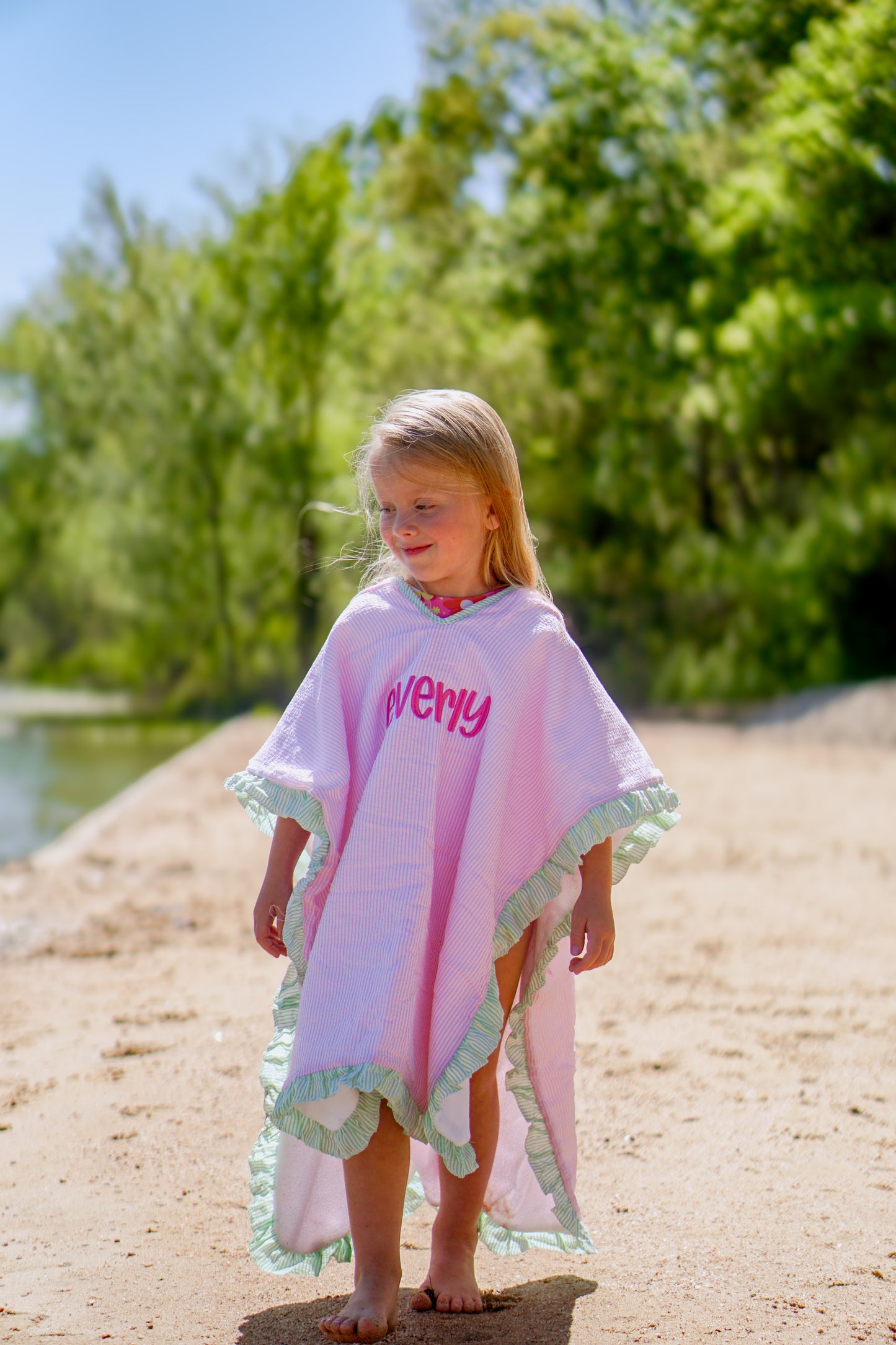 Seersucker Stripe Beach Towel Poncho - more colors