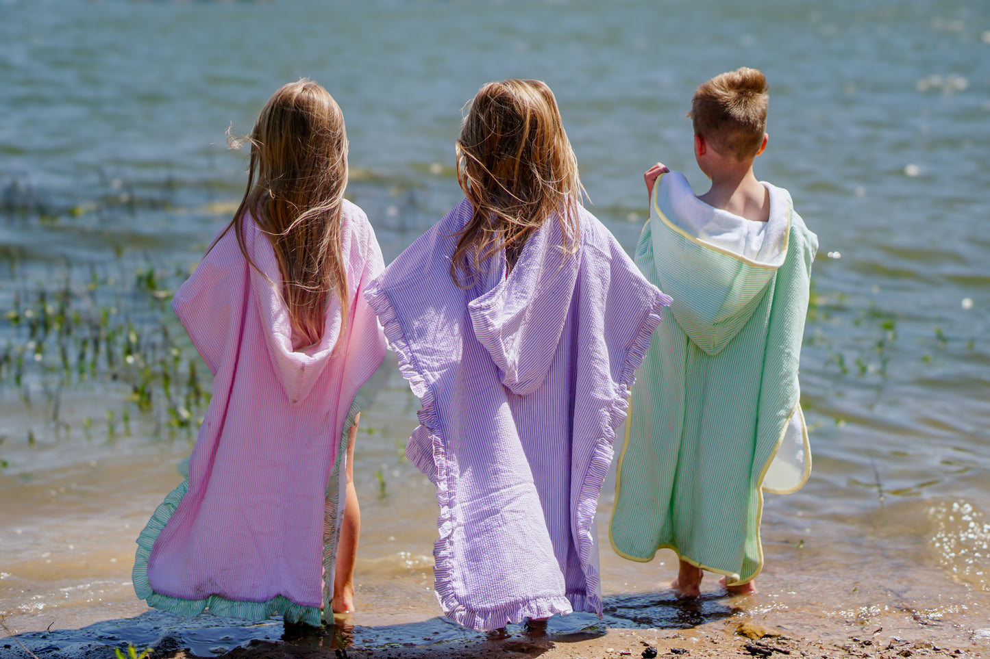 Seersucker Stripe Beach Towel Poncho - more colors