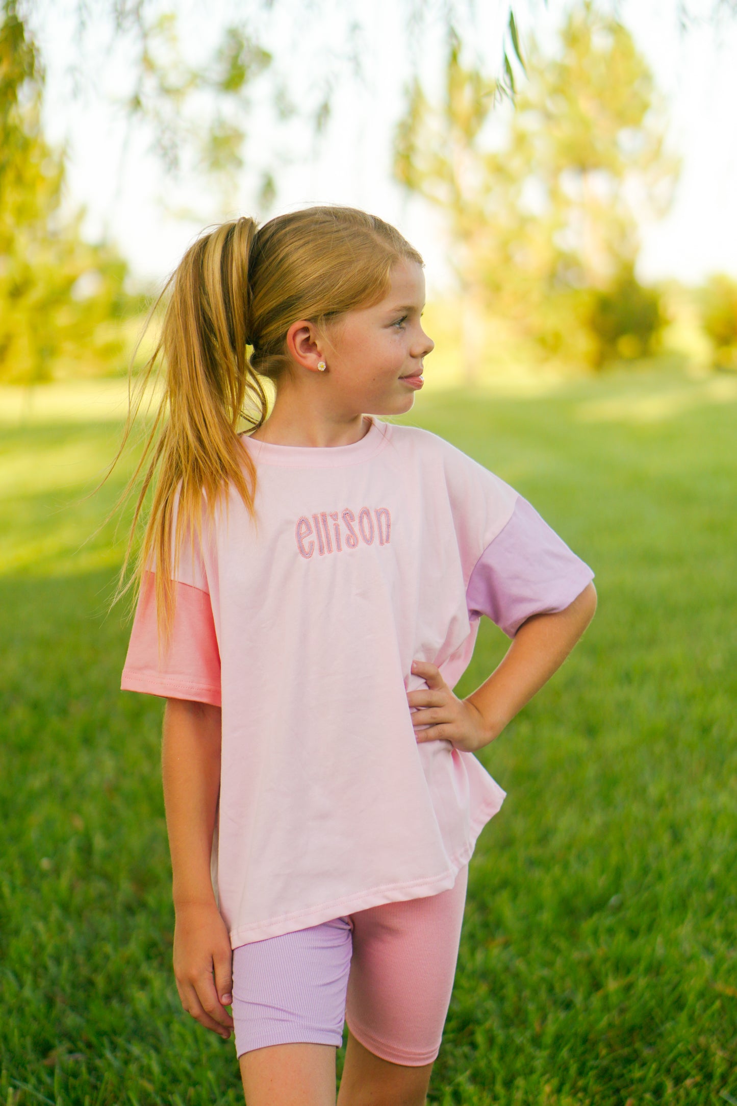 PRESALE Colorblock Oversized Tee or Biker Set - Pink & Purple *mid-July