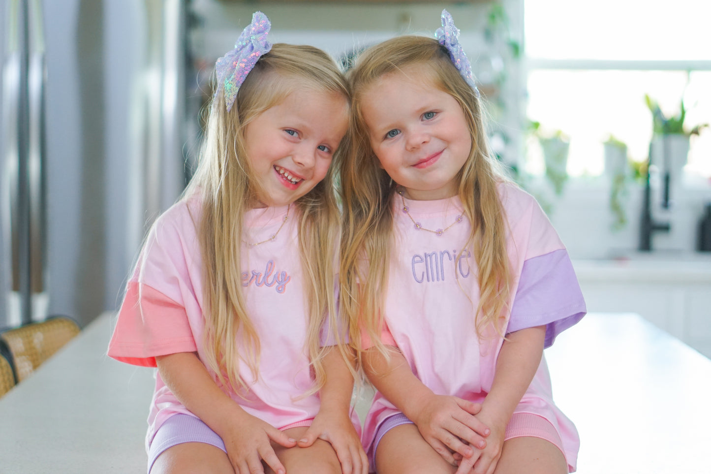 PRESALE Colorblock Oversized Tee or Biker Set - Pink & Purple *mid-July