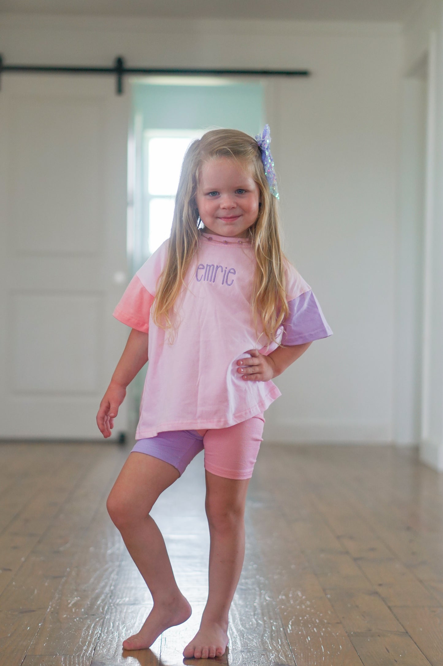 PRESALE Colorblock Oversized Tee or Biker Set - Pink & Purple *mid-July