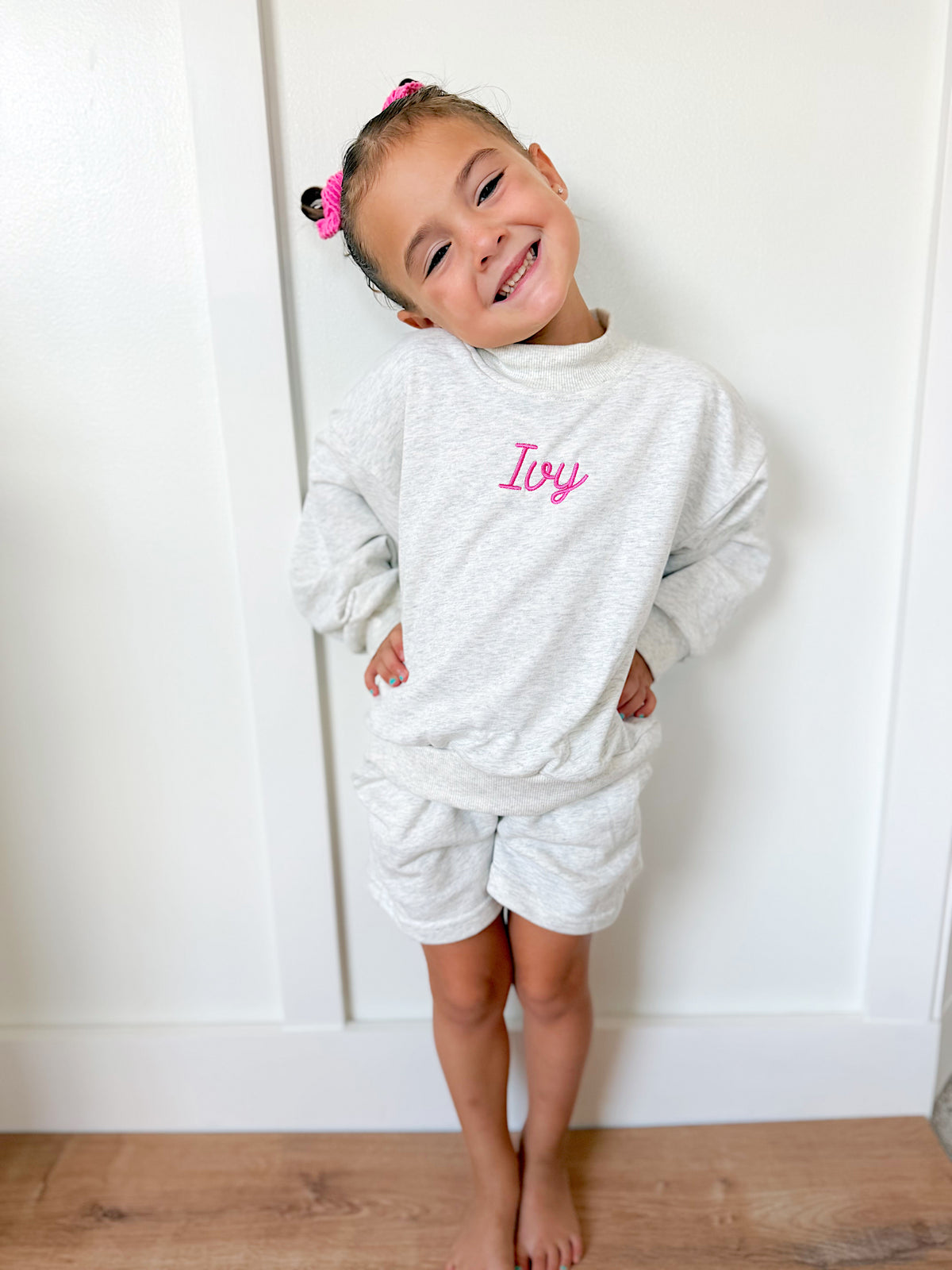 PREORDER Gray Heather Mock Neck Sweatshirt or Shorts Set - Kids or Adult *early December