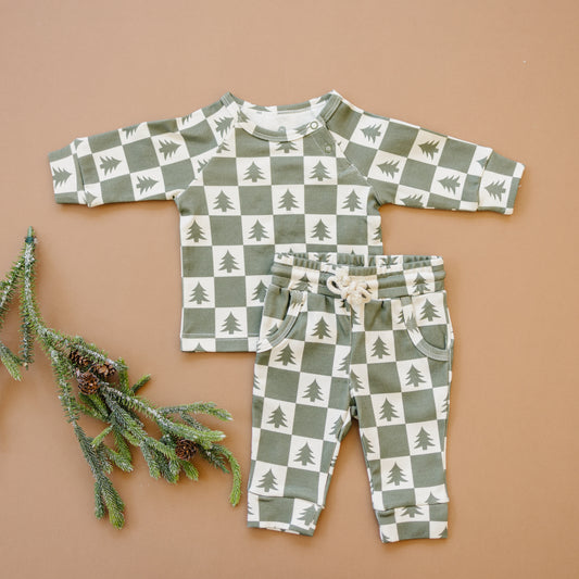 Checkered Christmas Trees Organic Cotton Set *0-3 & 3-6 months