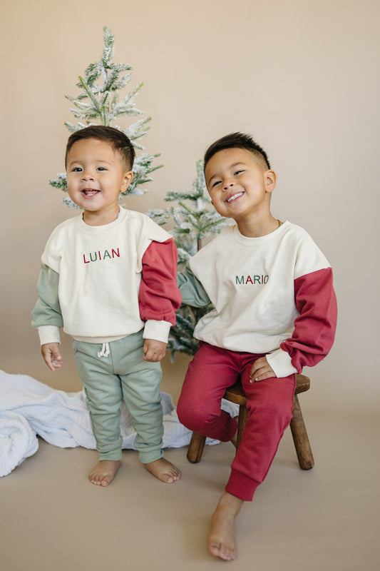 Christmas Colorblock Crewneck Sweatshirt & Jogger Pants