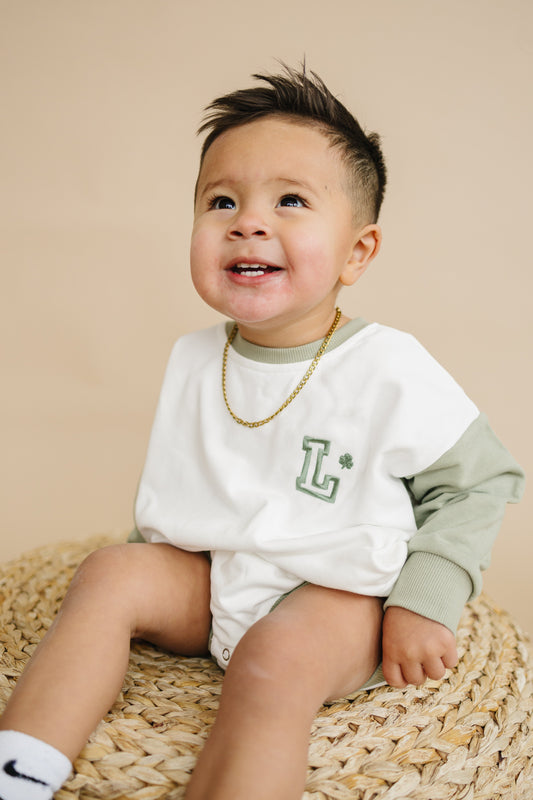 Colorblock Sweatshirt Romper - Sage & White