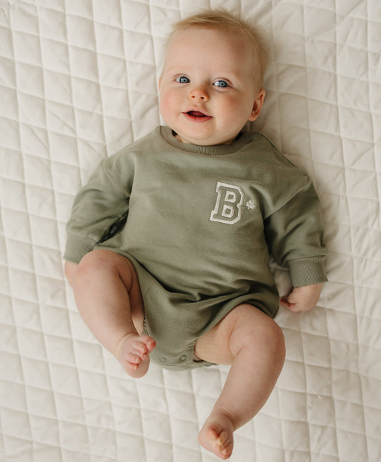Organic Cotton Sweatshirt Bubble Romper - Sage or Cream