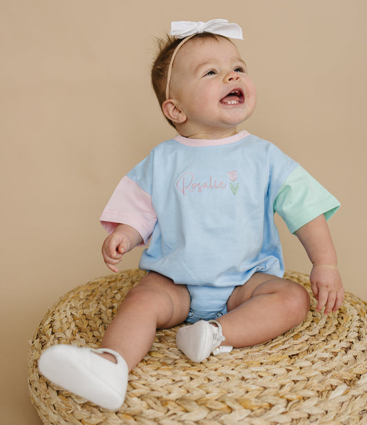 Colorblock T-Shirt Romper - Blue Pastel