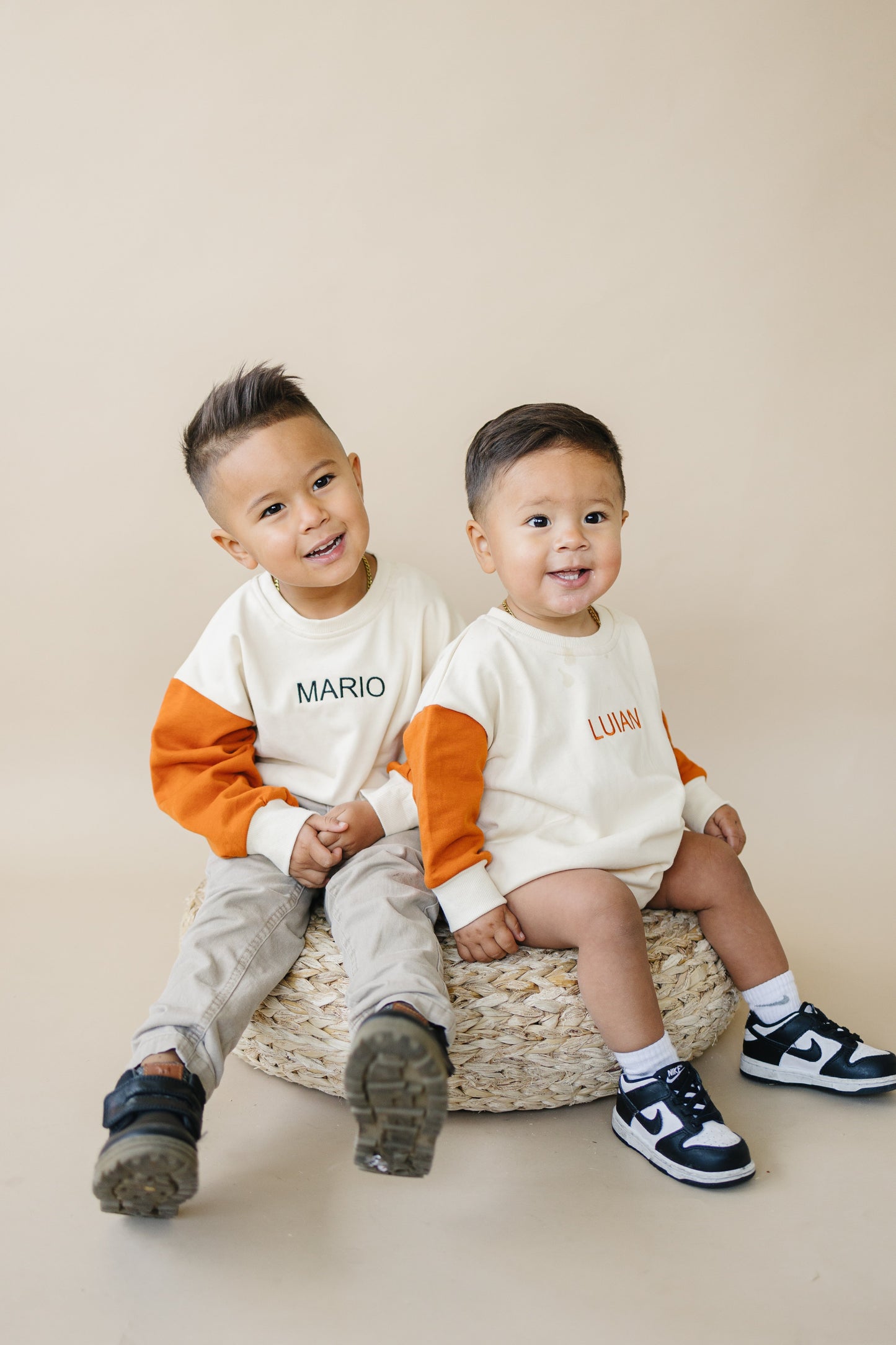 Colorblock Sweatshirt Romper - Cream & Orange (Fall/Halloween)