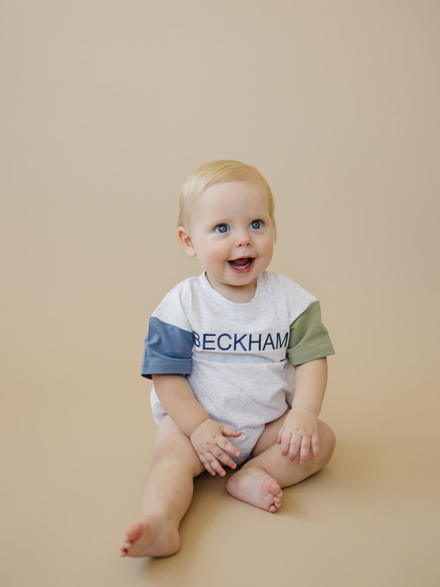 Organic Cotton Colorblock T-Shirt Romper - Gray, Blue & Green
