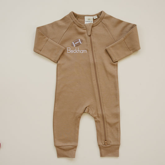 Organic Cotton Zipper Romper - Brown