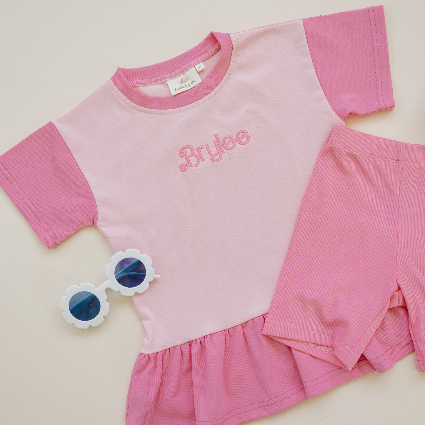 Colorblock Peplum Tee and Biker Shorts Set
