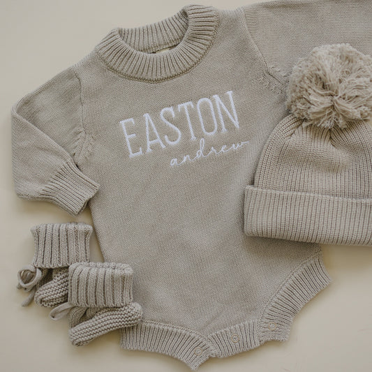 Knit Sweater Romper + Optional Hat & Booties
