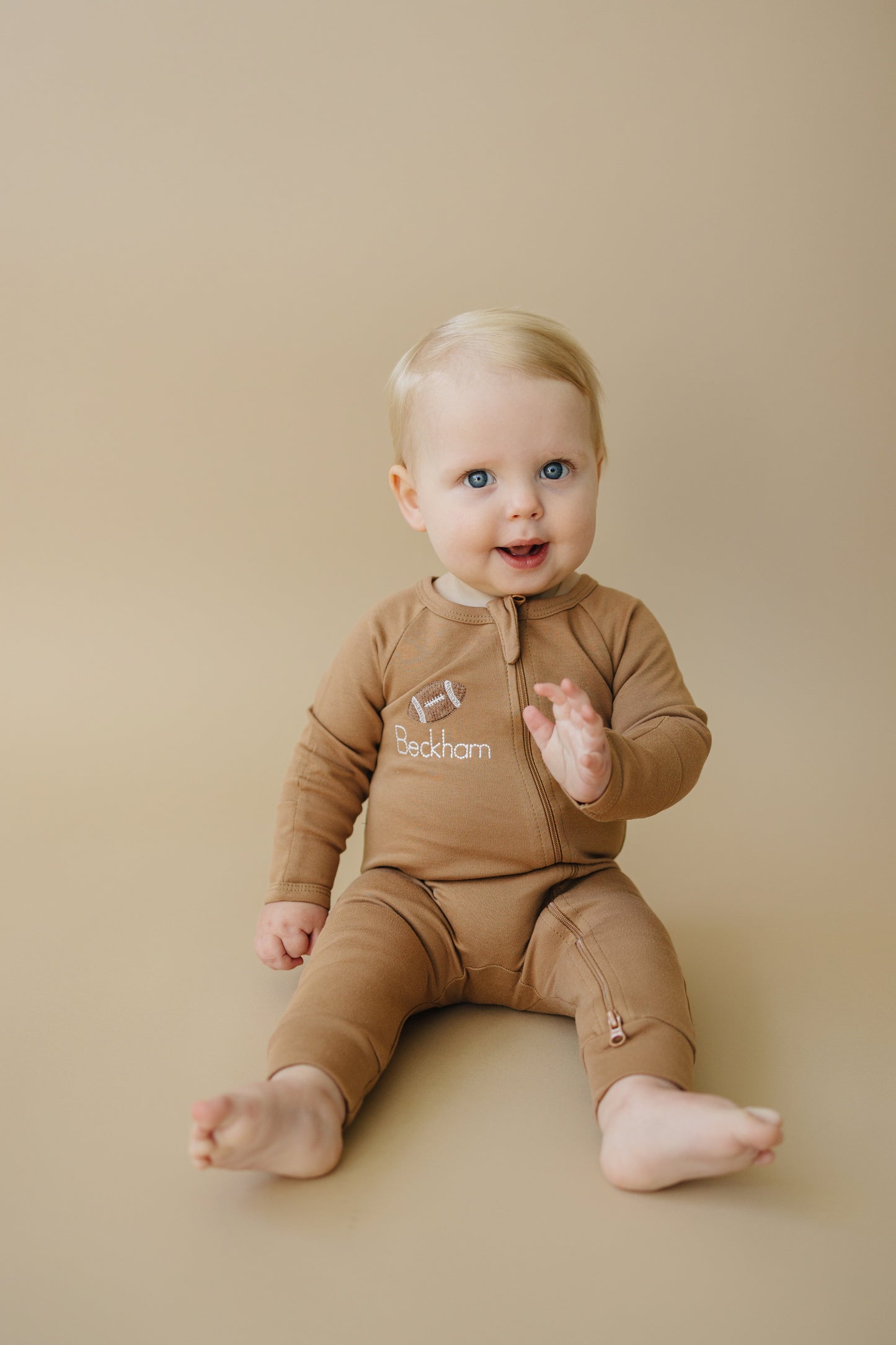 Organic Cotton Zipper Romper - Brown