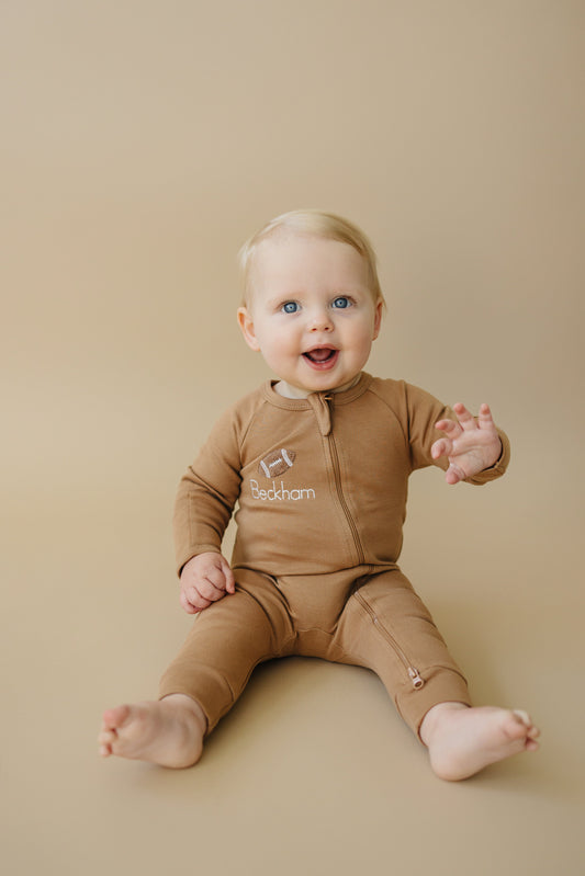 Organic Cotton Zipper Romper - Brown