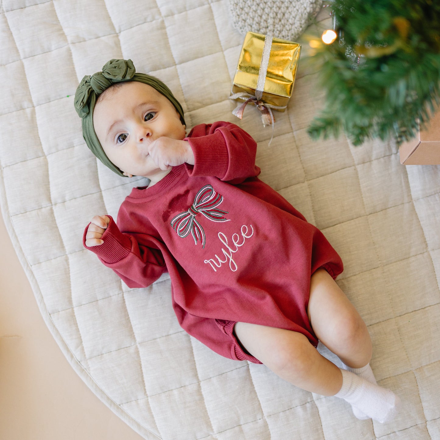 Sweatshirt Bubble Romper - Christmas Red or Green