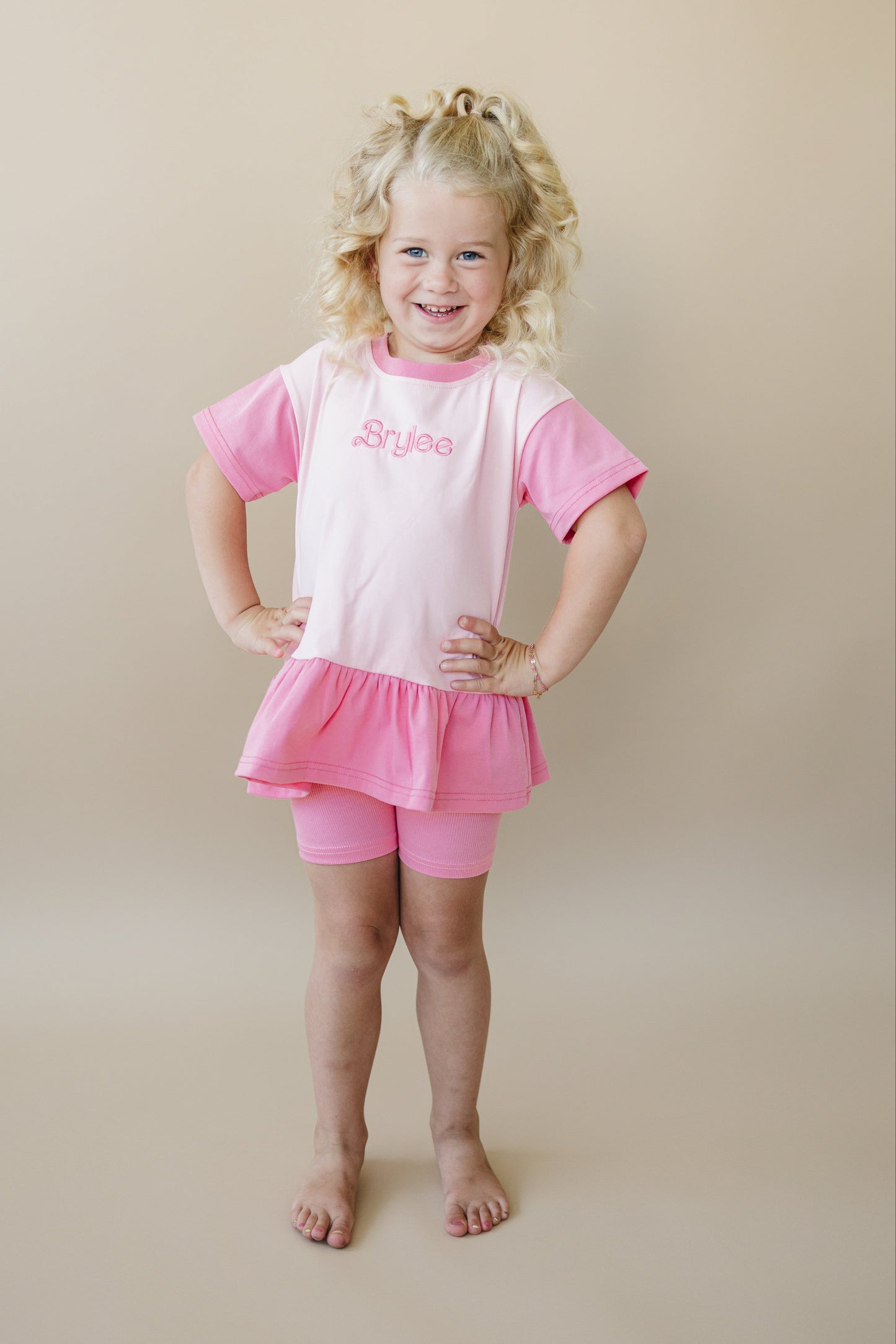 Colorblock Peplum Tee and Biker Shorts Set