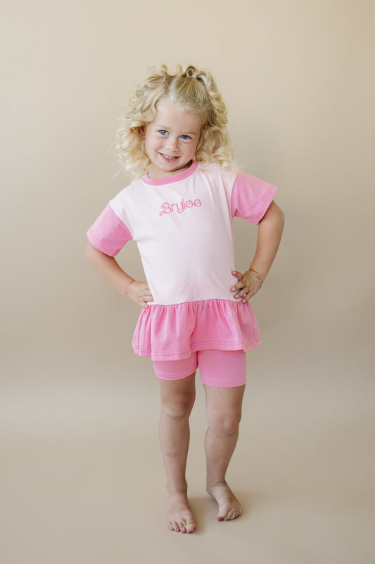 Colorblock Peplum Tee and Biker Shorts Set