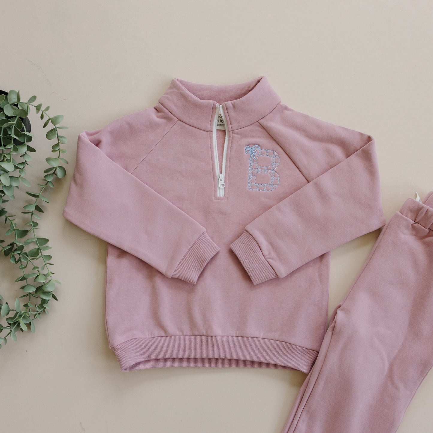 Blank Organic Cotton Quarter-Zip Set - Pink