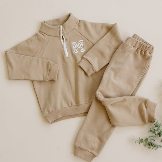 Organic Cotton Quarter-Zip Set - Tan