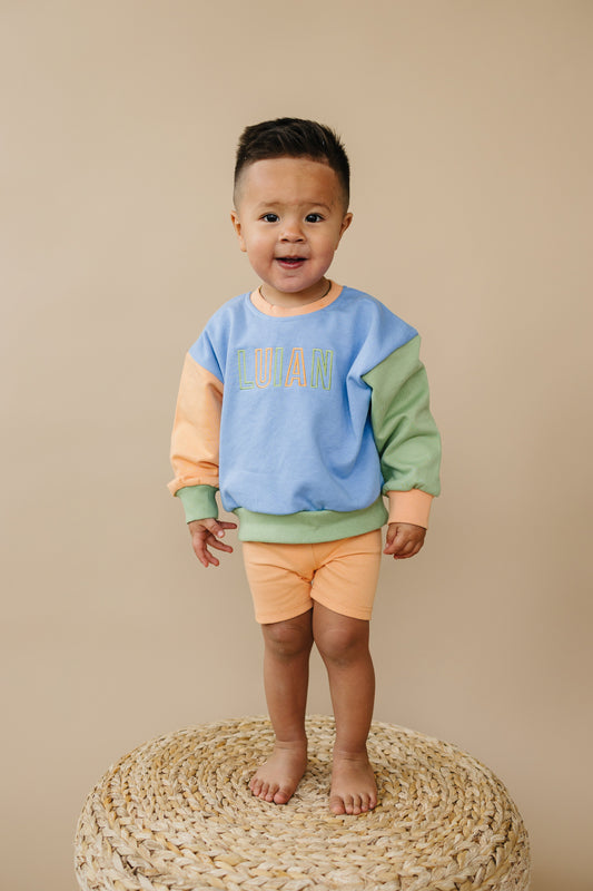 Colorblock Crewneck Sweatshirt or Biker Shorts Set