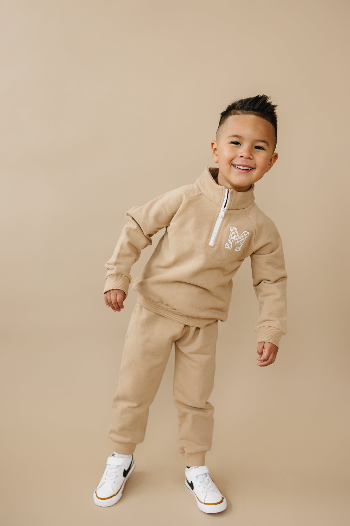 Organic Cotton Quarter-Zip Set - Tan