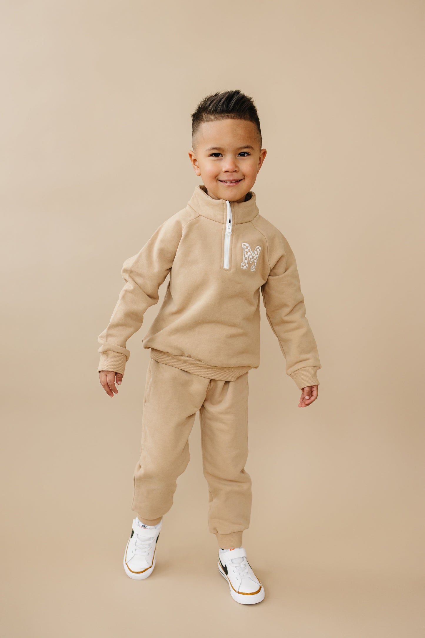 Organic Cotton Quarter-Zip Set - Tan