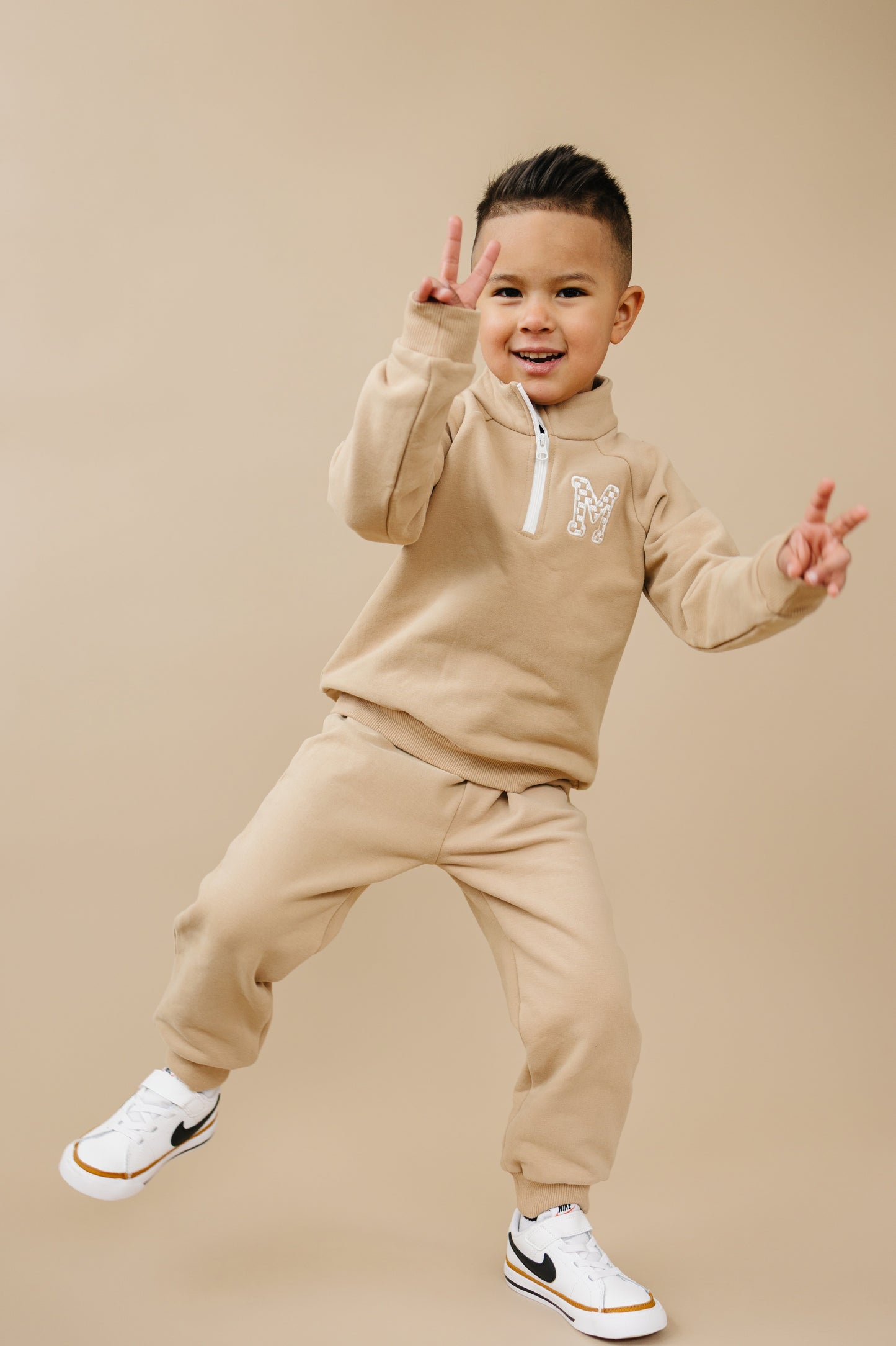 Organic Cotton Quarter-Zip Set - Tan