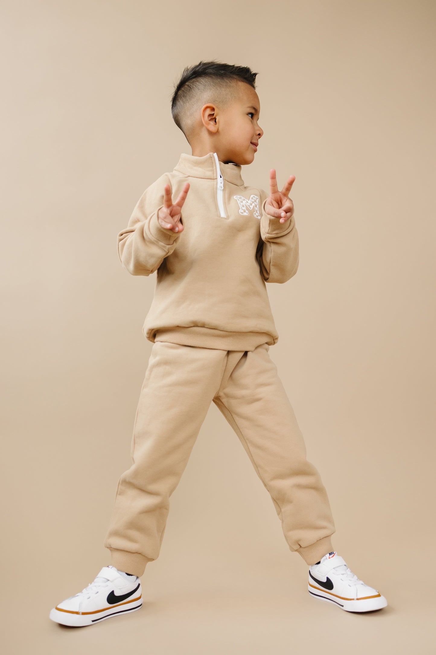 Organic Cotton Quarter-Zip Set - Tan