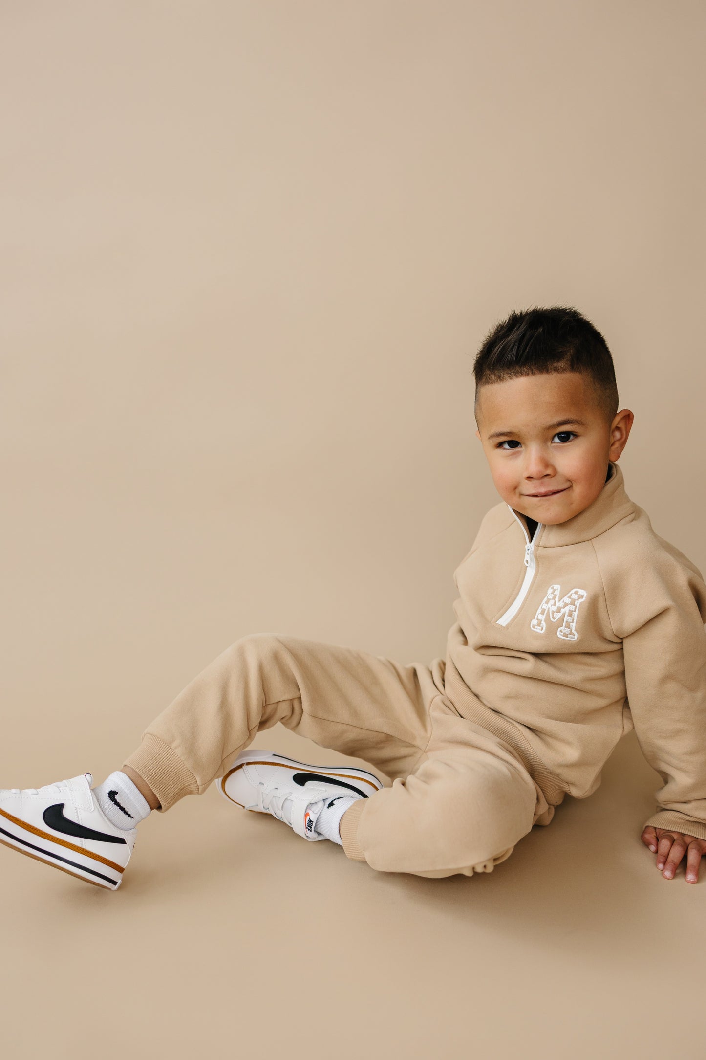 Organic Cotton Quarter-Zip Set - Tan
