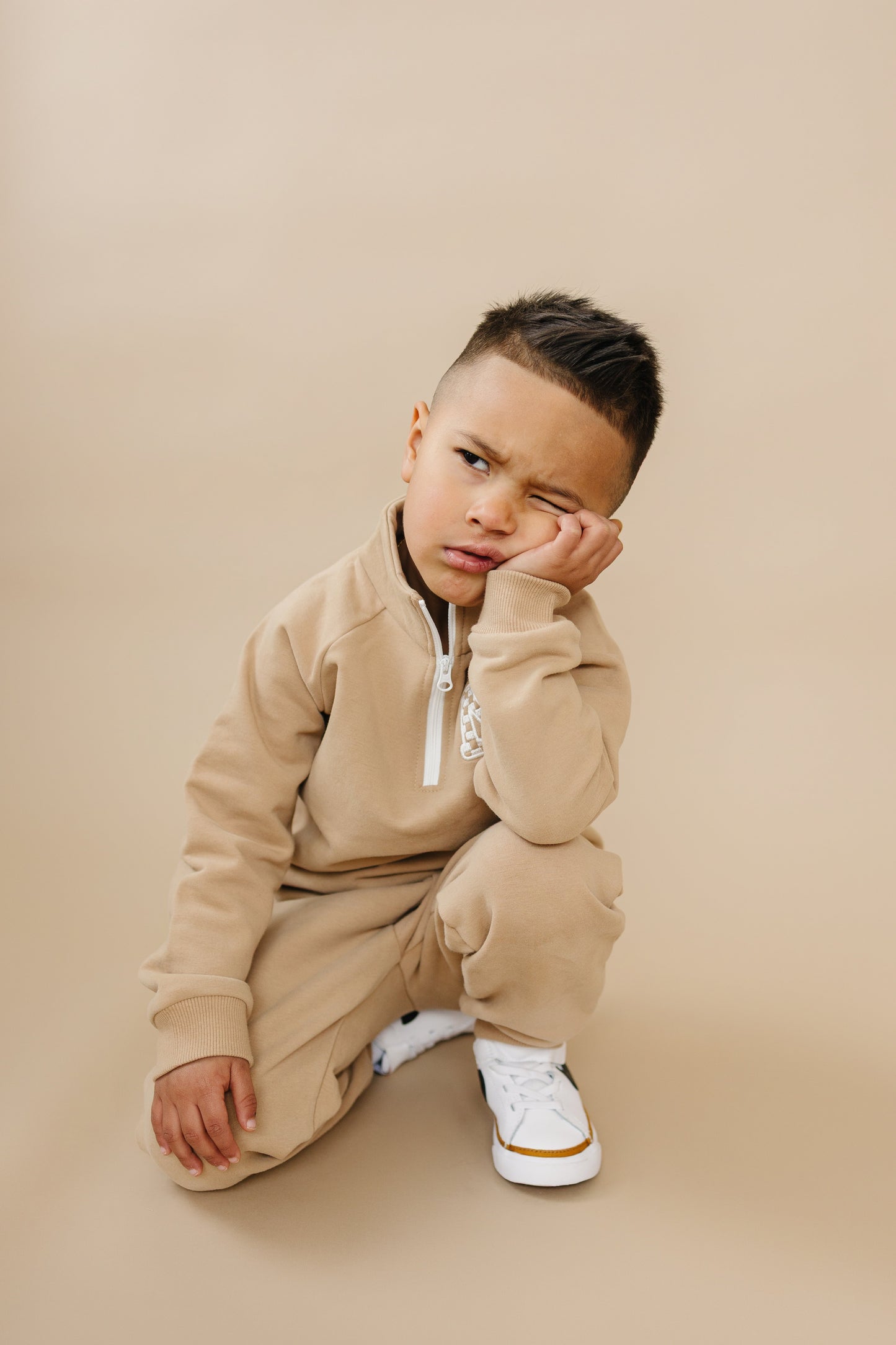 Organic Cotton Quarter-Zip Set - Tan